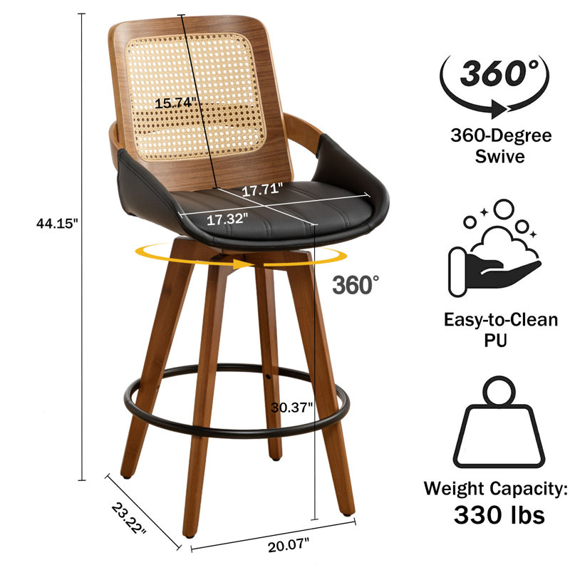 Swivel Upholstered Counter Stool, Black