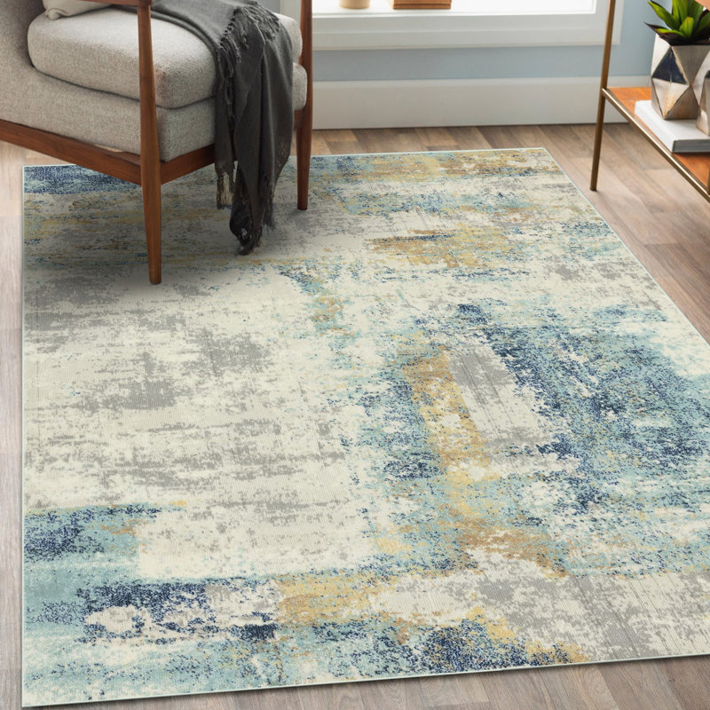 Tapis bleu / ivoire / brun Kingsbury, Rectangle 8 pi x 10 pi