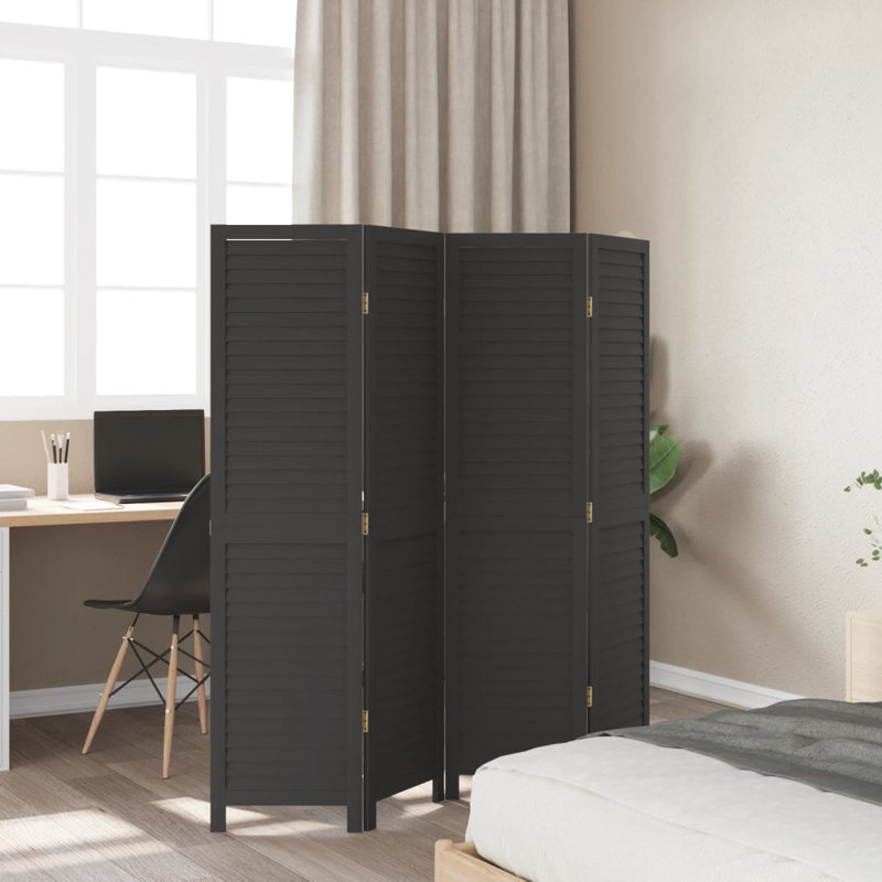 Gaener 145cm W 4 - Panel Solid Wood Accent Room Divider, 160cm H x 145cm W, Black