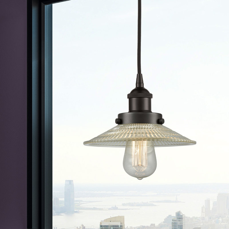 Luminaire suspendu conique à 1 lumière Cahaba, Transparent, Bronze huilé