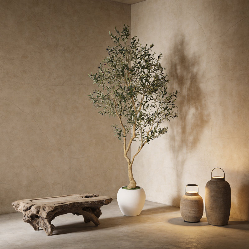 Arbre artificiel de 8,2 pi en pot blanc - Faux arbre pour le salon