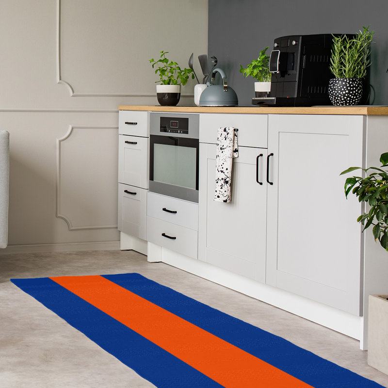 Bleu royal tissé à plat, Tapis de couloir 2 pi 6 po x 8 pi
