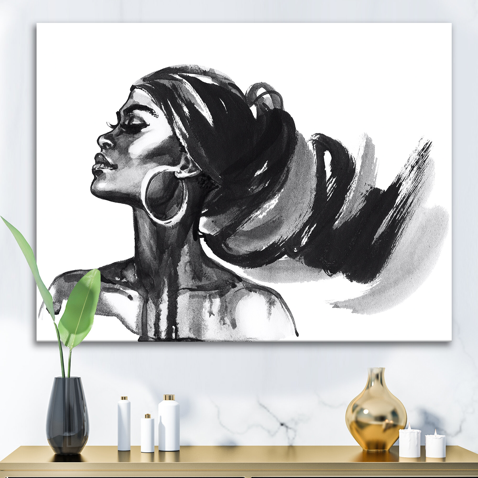 African Woman Wall Art, Black Woman Wall Decor Canvas Print, African American Print Painting, African Artwork Framed Easy to Hang - 1