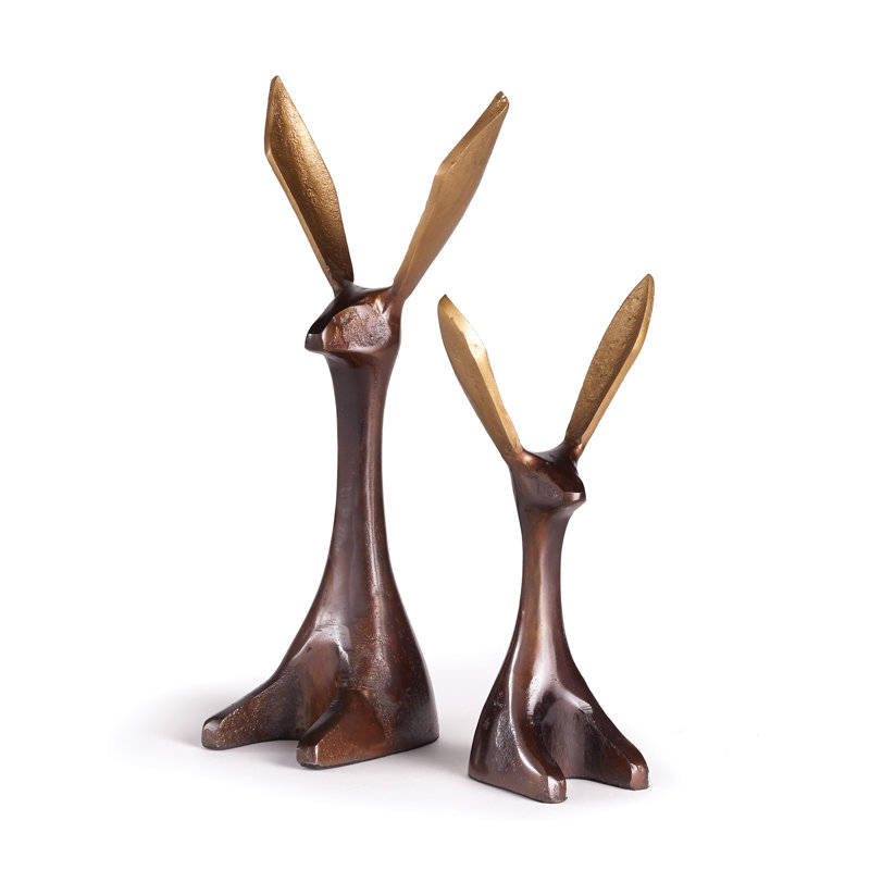 Ensemble de 2 sculptures de Jackrabbit abstraites en fonte Norvin Menagerie, Bronze