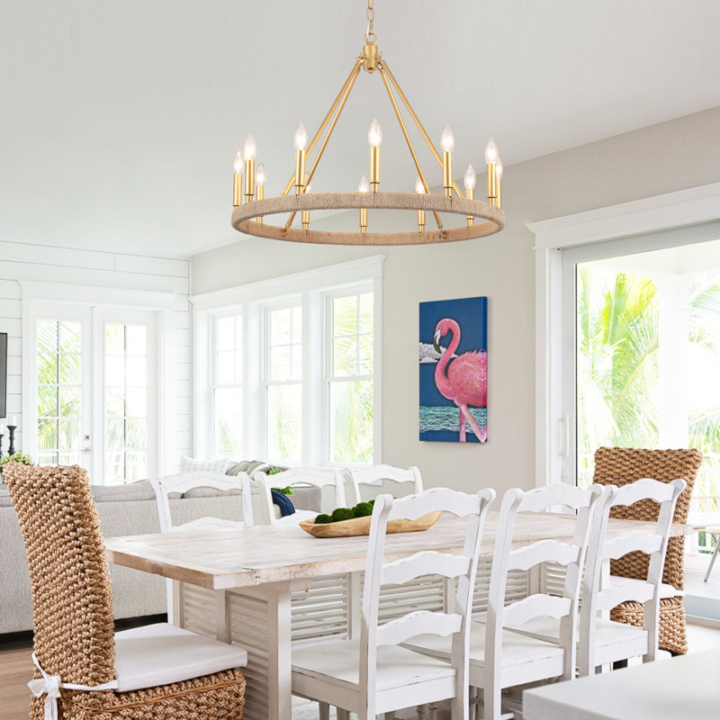 Hendon 12 - Light Dimmable Kitchen Island Wagon Wheel Chandelier, Gold, 12 - Lights