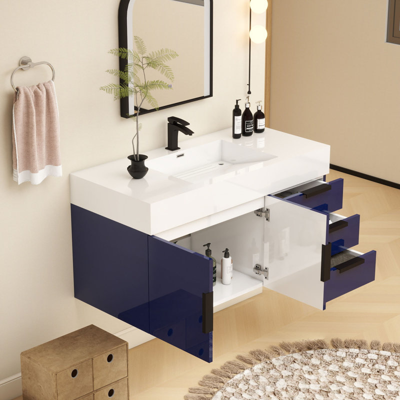 Meuble-lavabo mural simple 42 po, Bleu marine
