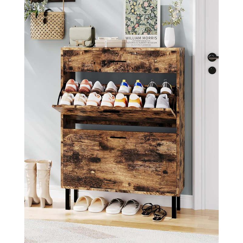 Rangement à chaussures étroit pour hall d'entrée, 3 tiroirs, range-chaussures autoportant en bois