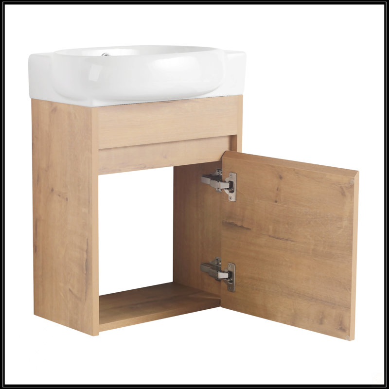 Meuble-lavabo à fermeture en douceur avec lavabo, Imitation chêne