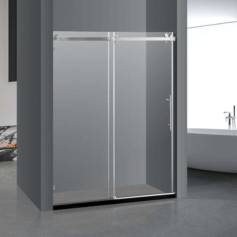 Porte de douche moderne sans cadre en verre trempé nickel brossé Elegance pour salle de bain