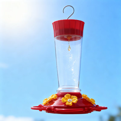 Hummingbird Feeder With Ant Guard - 10 Oz Leakproof Plastic Feeder For Outdoors, 5 Feeding Ports With Circular Perch, Wide Mouth For Easy Filling And Cleaning