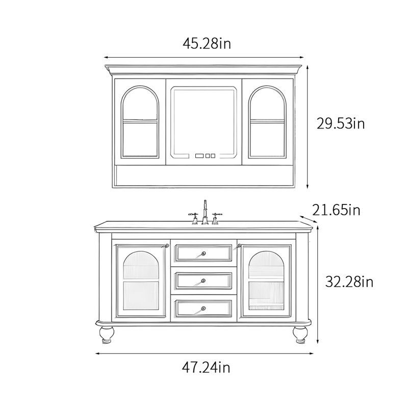 Simple medieval style bathroom cabinet, 47.24"