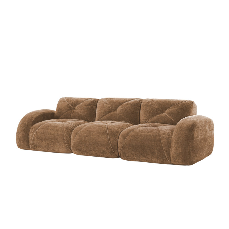 Pondera 110'' Velvet Upholstered 3-Seater Sectional Sofa with Tufted Cushions, Velvet - Camel, 29.9" H x 110.6" W x 37.4" D