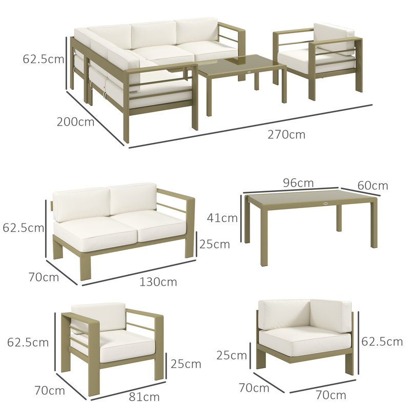 Aladino 5-Piece Garden Corner Sofa Set with Cushions 6 Seater, Beige, Gold Tone
