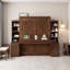 Grand lit escamotable avec bureau et rangement, lit mural en bois peu encombrant avec armoires et tiroirs - brun foncé-1140380293