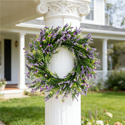 20" Handcrafted Faux Lavender Wreath with Natural Twig Base, All-Season Indoor Outdoor Decorative Wreath for Home Porch & Party