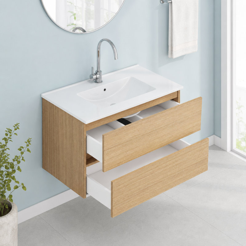 Meuble-lavabo flottant mural 32 po avec tiroirs à fermeture en douceur
