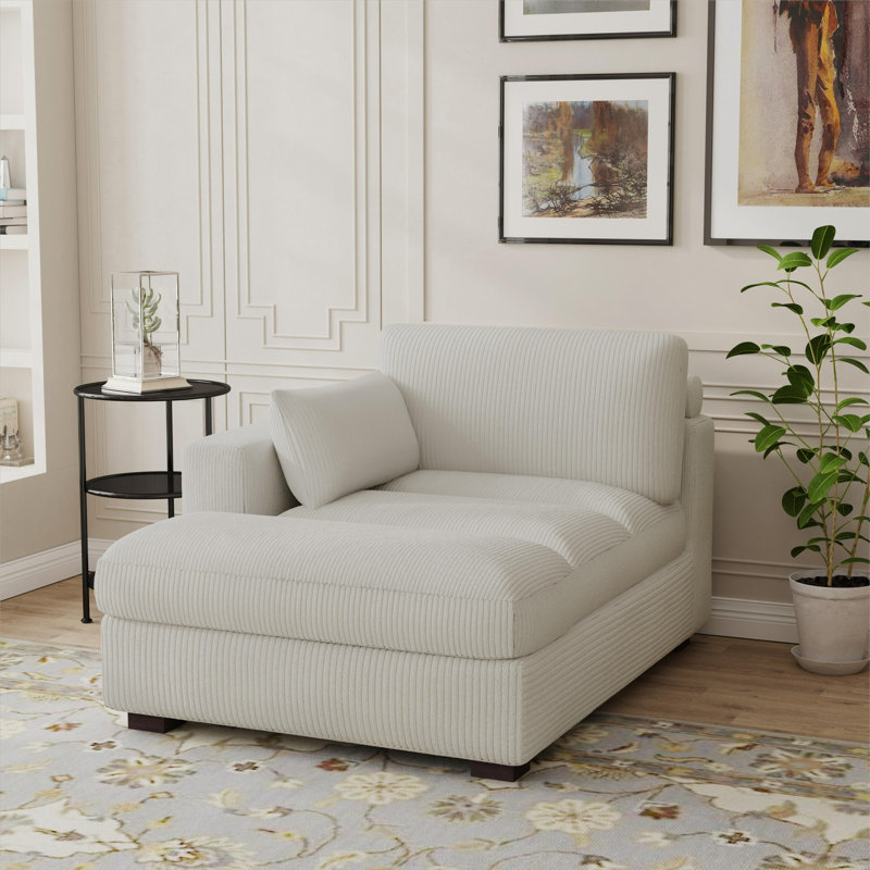 Chaise longue rembourrée avec coussin et pieds en bois massif l 42 po Stoneville, Face à la droite, Gris foncé