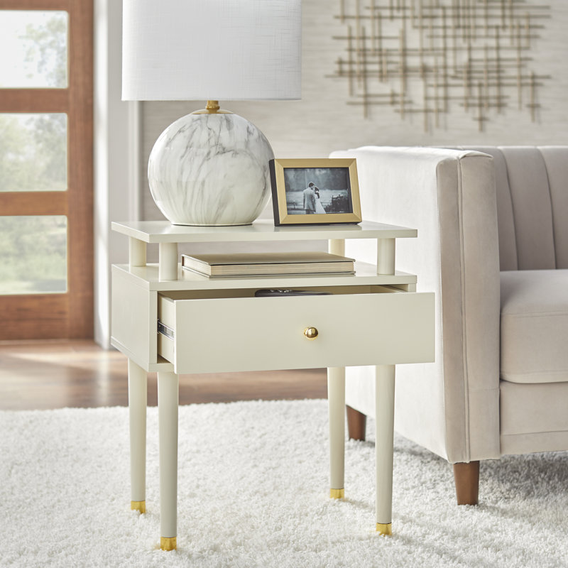 Camylle End Table with Storage, Antique White/Gold
