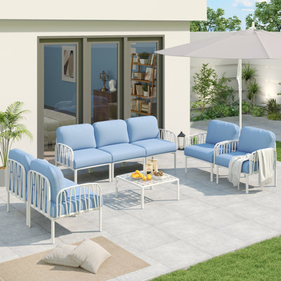 Ensemble de conversation d'extérieur 7 places avec coussin 7 personnes