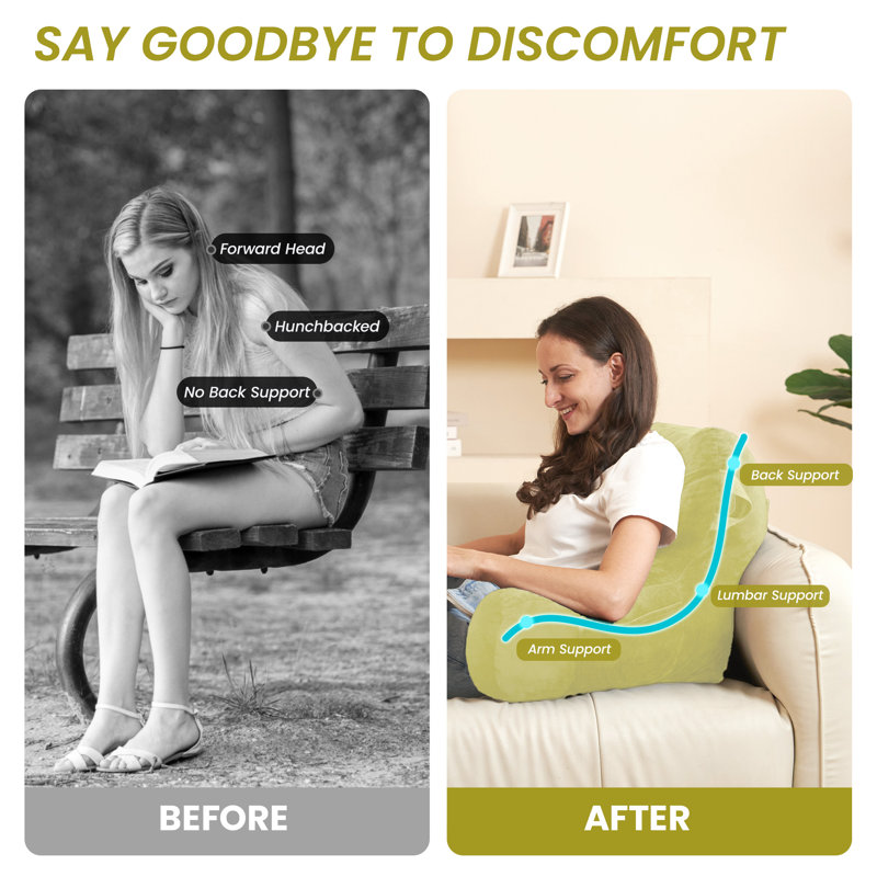 Comfy Backrest Pillow Arm Pillow With Pockets, Yellow