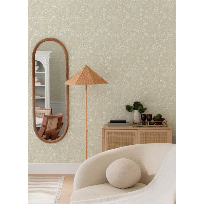 Idalia Navy Floral Flamingo Wallpaper, Gray
