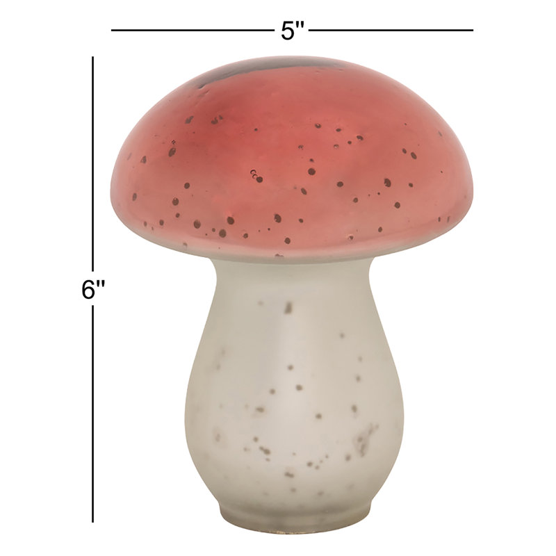 Verre brillant champignon forêt, H 6 po x l 5 po x P 5 po, Blanc / Orange