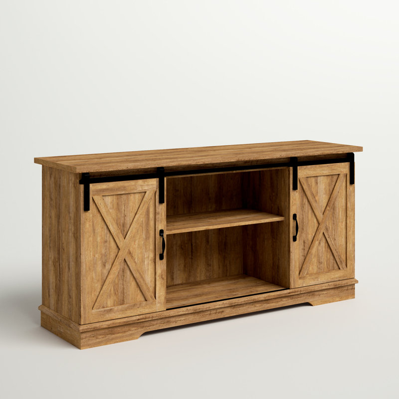 Meuble télé à porte coulissante Carterton, Chêne rustique, H 28 po x L 58 po x l 16 po