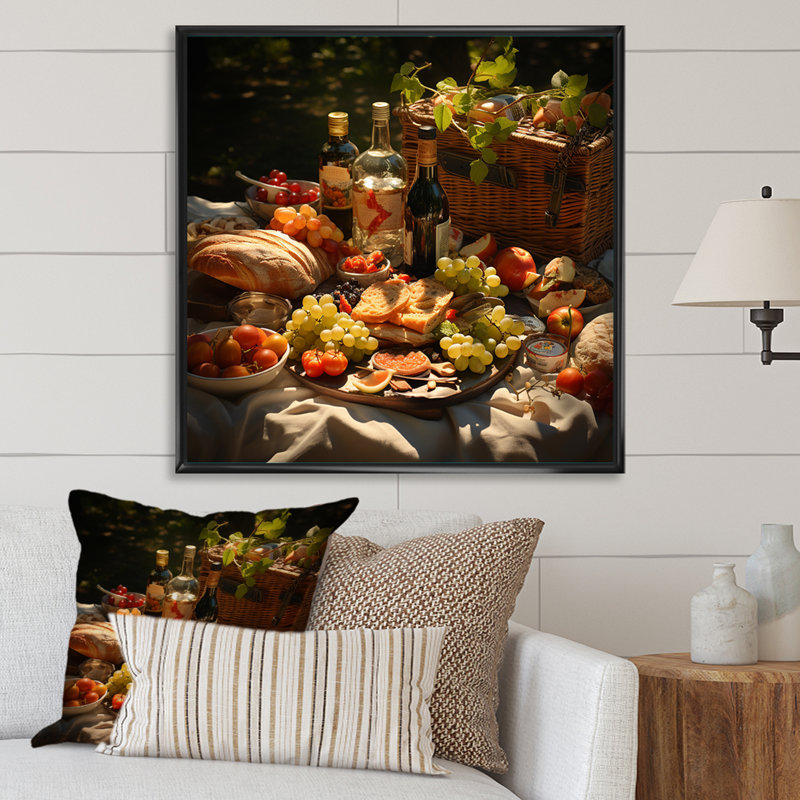 Table de salle à manger Natures sur pique-nique II sur toile, H 16 po x l 16 po x P 1 po, Cadre flottant noir