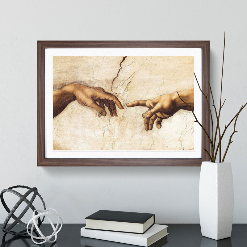 Creation of Adam Hands by Michelangelo - Framed Print, 27cm H x 36cm W x 2cm D, Walnut Framed