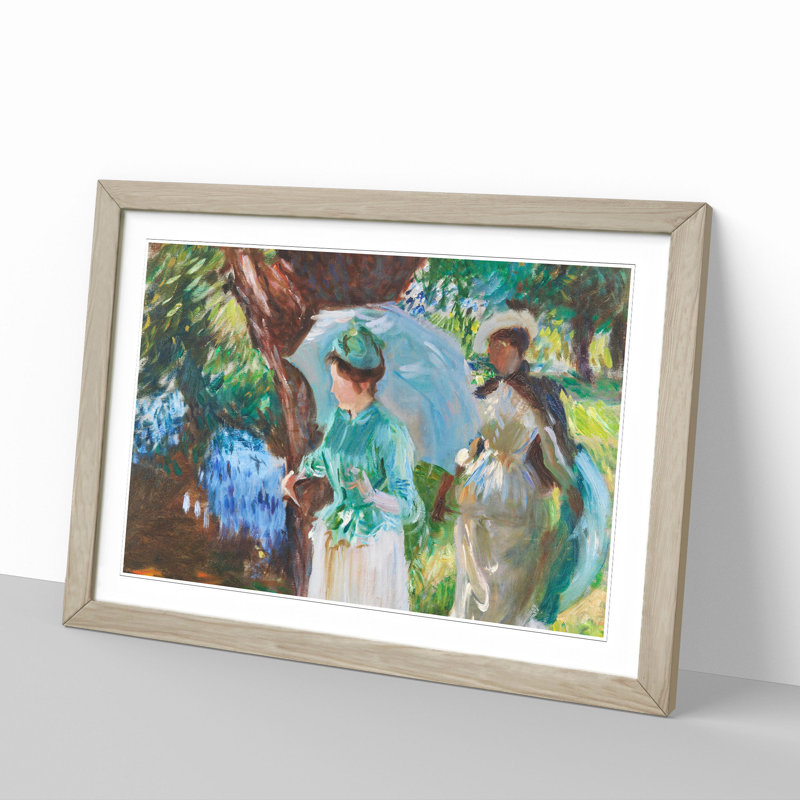 Two Girls with Parasols by John Singer Sargent - Framed Print, Oak Framed, 27cm H x 36cm W x 2cm D