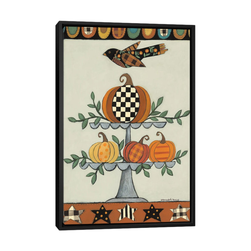 Deux niveaux de citrouilles à motifs - reproduction d'art murale - toile encadrée, H 26 po x l 18 po, Noir