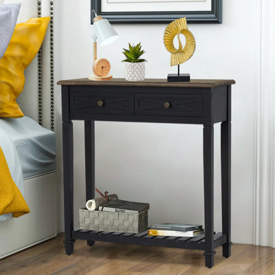 Table de hall d'entrée avec rangement - Console étroite avec 2 tiroirs et tablette, canapé de style campagnard, consoles en bois pour le hall d'entrée, salon, couloir, noir