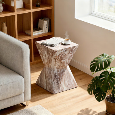 Tables de bout d'extérieur en ciment pour patio, table d'appoint de jardin en faux terrazzo, petite table d'appoint ronde moderne pour l'extérieur, tabouret de jardin en souche d'arbre pour l'intérieur et l'extérieur