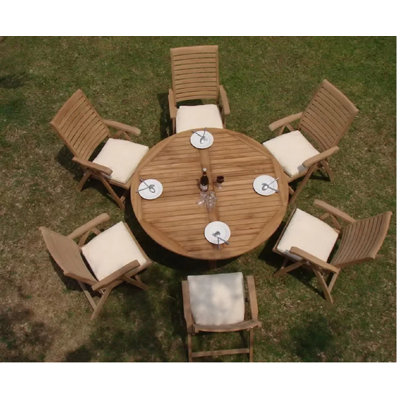 Jovani 6 - Person Teak Wood Patio Dining Set with Round Table