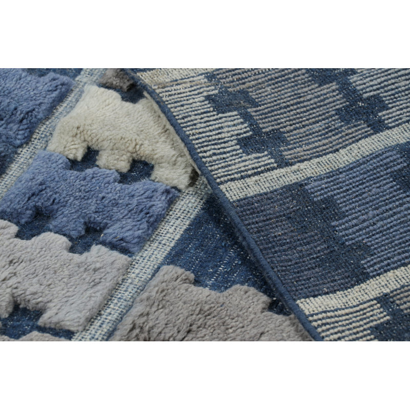 Rug & Kilim’S Scandinavian Style Rug With Blue, Gray And Cream Geometric Pattern
