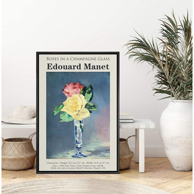 Classical Artwork " Roses In A Champagne Glass Master Artist Edouard Manet "
