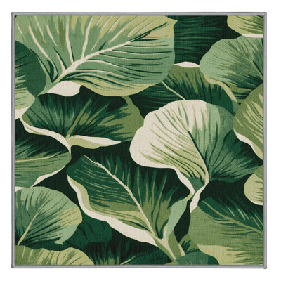 Machine Washable Botanical Green Area Rug