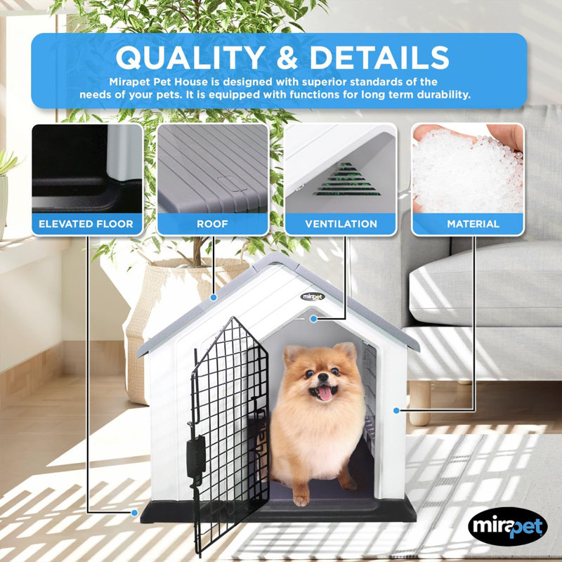  Dog House, Indoor or Outdoor Durable Plastic Waterproof Shelter, Large, 37.5" H x 38" W x 38.5" D