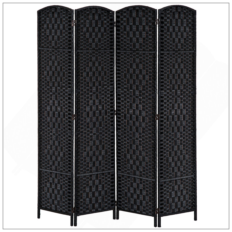 Paravent en osier de 6 pi de hauteur à 4 panneaux - noir, Noir, noir, noir, noir, H 71 po x l 71 po x P 0,75 po, 4