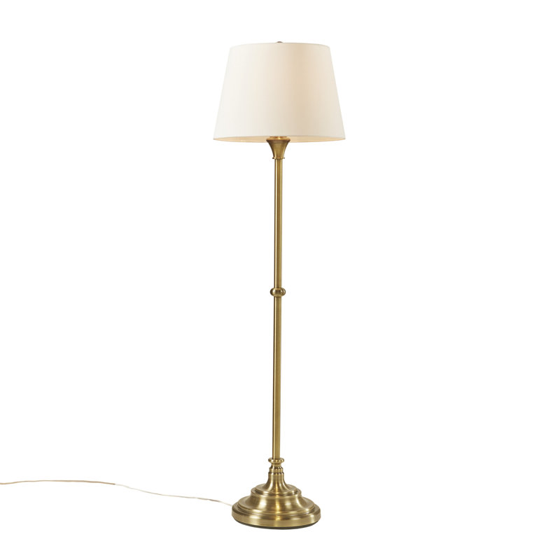 Antique Brass Adjustable Floor Lamp with White Empire Shade