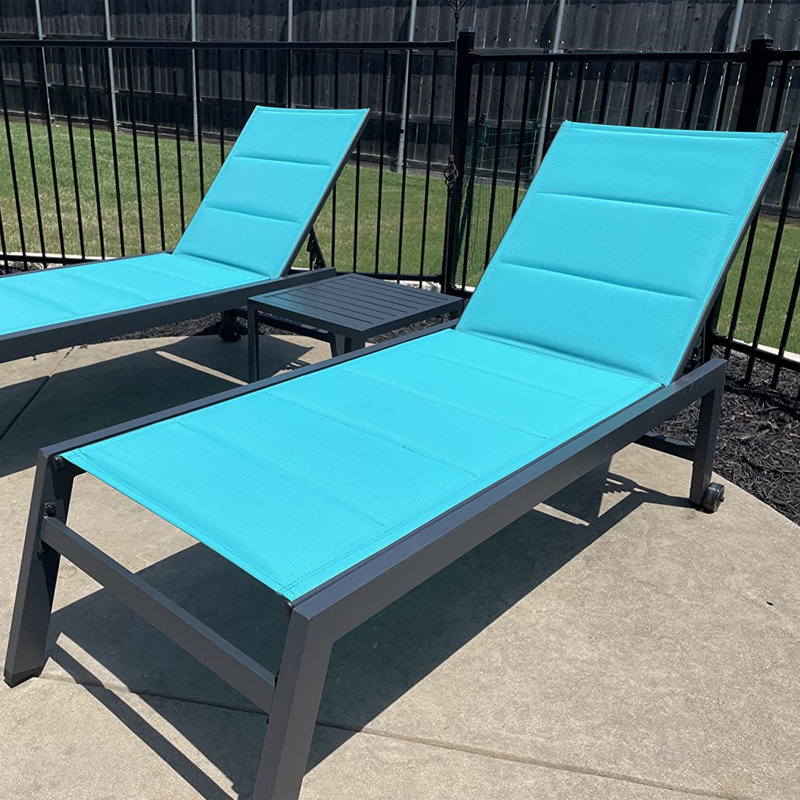 Chaise longue d'extérieur en métal avec table Valhalla, Bleu turquoise