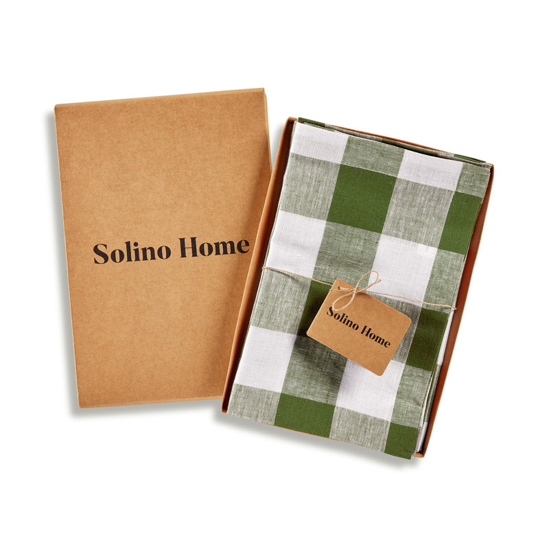 Buffalo Check - 100% Pure Linen Dinner Napkins, Olive/White