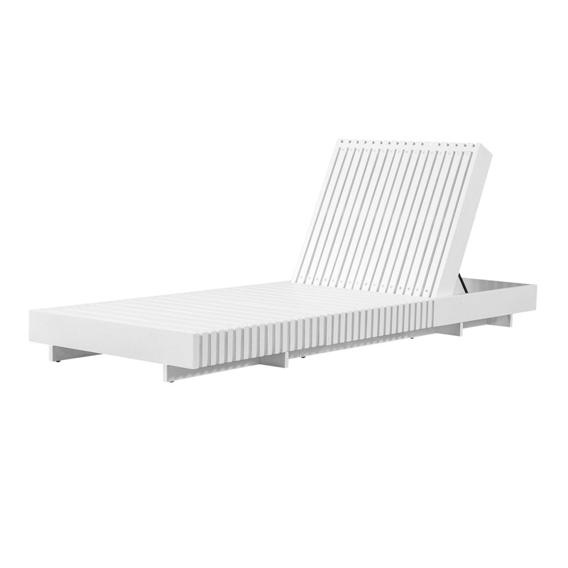 Modern White Solid Acacia Wood Outdoor Sun Lounger, Multi-Position Adjustable Reclining Chaise For Deck, Patio And Poolside