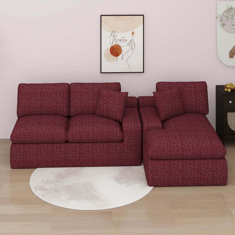 Canapé modulaire Cloud, canapé en chenille double couche avec assise profonde et poches latérales, Rouge