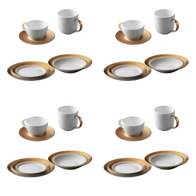 BergHOFF GEM Porcelain 24Pc Dinnerware Place Setting, White & Gold