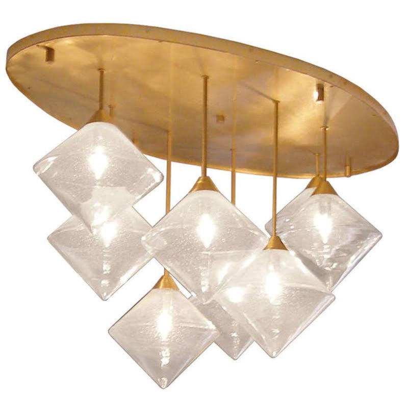 Lustre encastré moderne Alcyone, Transparent, H 20 po x l 50 po x P 25 po, Laiton poli
