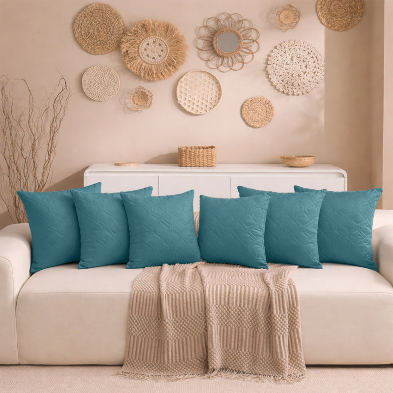 Aspire Homeware Diamond-Pattern Square Velvet Cushion Cover, Pack of 6, Teal