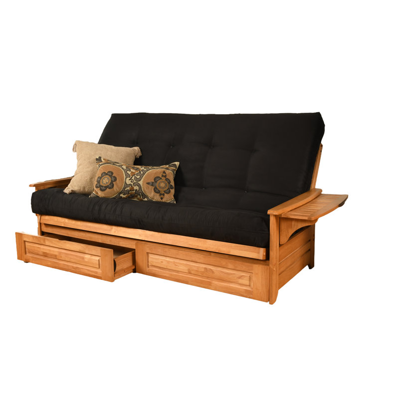 Stratford Queen 87'' Upholstered Futon And Mattress, Black  Microsuede, Butternut