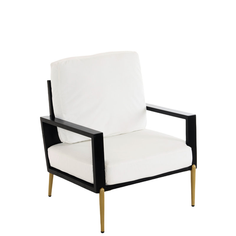 Fauteuil d'appoint luxueux blanc avec rembourrage doux et construction avec dossier bas et dossier doré