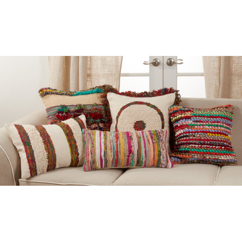 Multi-Colored Chindi Cotton and Polyester Pillow Cover, 22" x 22"